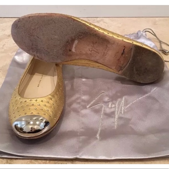 GIUSEPPE ZANITTI Gold Ballet Flats Capped Toe 38.5 - Picture 8 of 8